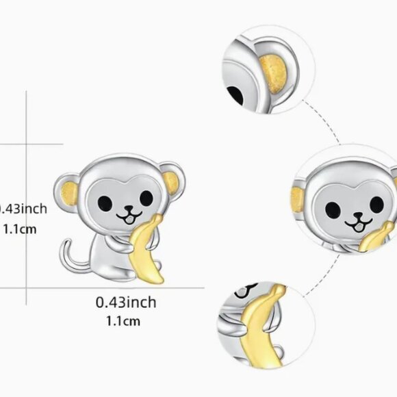 Cute Cartoon Monkey & Banana Stud Enamel Fashion Earrings set - Picture 2 of 4